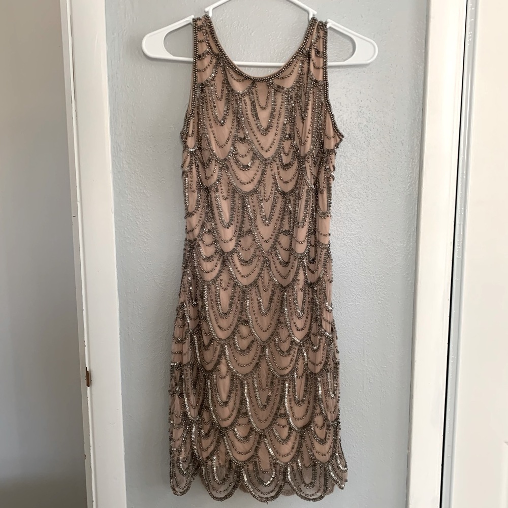 Pisarro Nights Embellished Mesh Cocktail Dress 4P or Regular Sizes 0, 2
